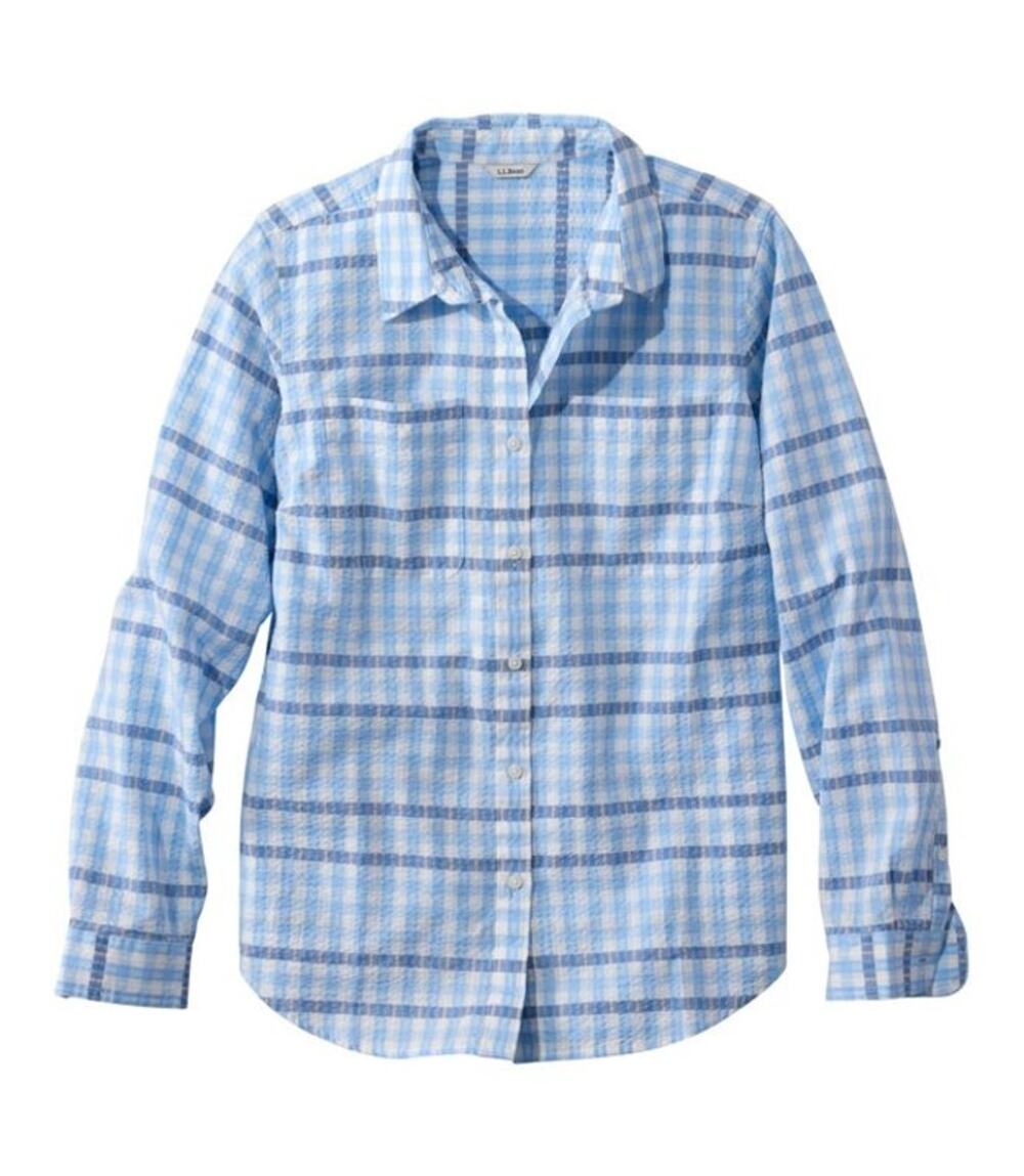 NWT L.L.Bean Women's Vacationland Seersucker Long-Sleeve Shirt in Plaid size Med